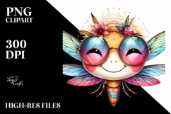 Dragonfly with Sunglasses | Vibrant Watercolor Clipart Product Image 3