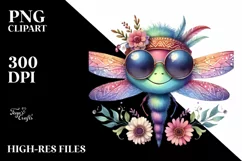 Dragonfly with Sunglasses | Vibrant Watercolor Clipart Product Image 3