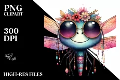 Dragonfly with Sunglasses | Vibrant Watercolor Clipart Product Image 3