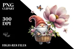 Cute Small Gnome with Large Magnolia PNG Product Image 2