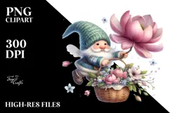 Cute Small Gnome with Large Magnolia PNG Product Image 2