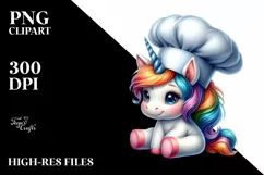 Baby Unicorn with Chef Hat, PNG Product Image 1