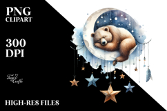 Vibrant Bear on Moon Hanging Stars Boho Clipart Product Image 2