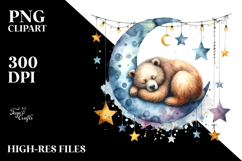 Vibrant Bear on Moon Hanging Stars Boho Clipart Product Image 2