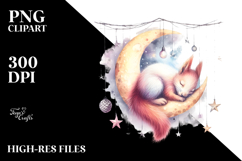 Vibrant Squirrel on Moon with Hanging Stars Clipart Product Image 2
