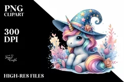 Baby Unicorn with Wizard Hat, PNG Product Image 1