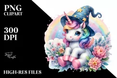 Baby Unicorn with Wizard Hat, PNG Product Image 3