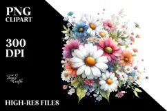 Colorful Watercolor Daisy PNG Product Image 2