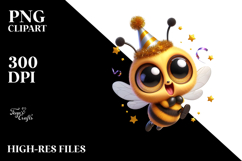 Silly Cartoon Bee with Party Hat, PNG Product Image 2
