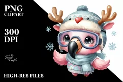Flamingo with Reindeer Horns PNG Product Image 1