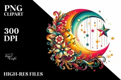Vintage Half Moon with Stars, Postcard Style PNG Product Image 3