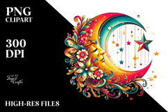 Vintage Half Moon with Stars, Postcard Style PNG Product Image 2