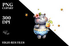 Cute Hippo in Beachwear PNG Product Image 2