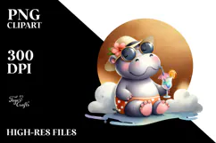 Cute Hippo in Beachwear PNG Product Image 2