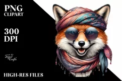 Fox with Silk Scarf | Detailed Watercolor Clipart Product Image 3