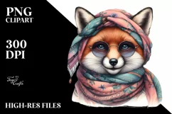 Fox with Silk Scarf | Detailed Watercolor Clipart Product Image 1