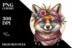 Fox with Silk Scarf | Detailed Watercolor Clipart Product Image 3