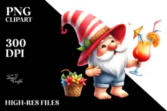 Whimsical Gnome Drinking a Cocktail in Summer, Transparent Product Image 2