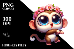 Ridiculously Cute Monkey with Flower Crown PNG Product Image 2