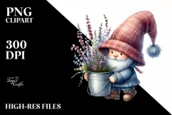 Cute Baby GNOME with Heather Bucket PNG Product Image 2