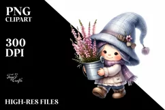 Cute Baby GNOME with Heather Bucket PNG Product Image 2