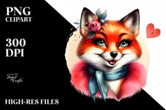 Fox with Vintage Diva Look | Vibrant Watercolor Clipart Product Image 1