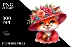 Fox with Vintage Diva Look | Vibrant Watercolor Clipart Product Image 1