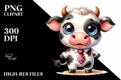 Happy Baby Cow with Tie | Smiling Caricature Product Image 1