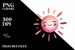 Smiling Pinkish Sun in Watercolor PNG Product Image 2