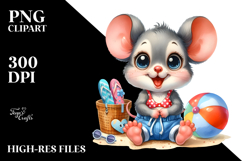 Excited Baby Mouse in Beachwear PNG Product Image 2