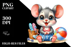 Excited Baby Mouse in Beachwear PNG Product Image 2