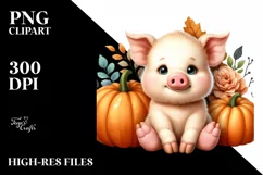 Whimsical Funny Baby Pig Sitting | Clipart Product Image 1