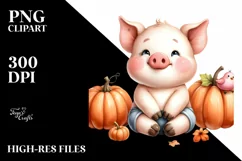 Whimsical Funny Baby Pig Sitting | Clipart Product Image 3