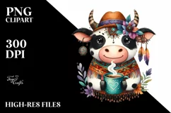 Funny Cow Holding Cup of Coffee | Boho Clipart Product Image 3