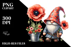 Cute Gnome with Poppy Flower PNG Product Image 2