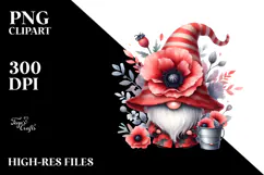 Cute Gnome with Poppy Floral PNG Product Image 2