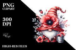 Cute Watercolor Gnome with Poppy Floral PNG Product Image 2
