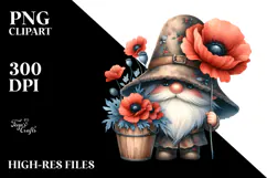 Cute Gnome with Poppy Flower PNG Product Image 2