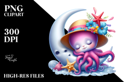 Vibrant Whimsical Baby Octopus Sleeping Moon Product Image 2