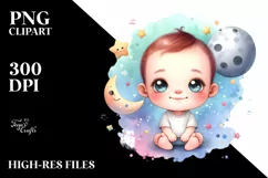 Colorful Baby Moon, Watercolor | Clipart Product Image 1
