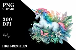Baby Unicorn with Jungle Background, PNG Product Image 1