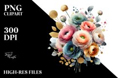 Colorful Ranunculus Splash Bouquet | Gold Foil Clipart Product Image 3