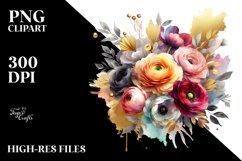 Colorful Ranunculus Splash Bouquet | Gold Foil Clipart Product Image 1