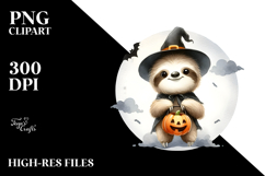 Simple Halloween Sloth on Cloud, Cute PNG Product Image 2