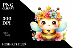 Bee with Flower Crown Watercolor Clipart Product Image 3