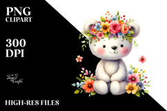 Cartoon-Style Bear with Flower Crown PNG Product Image 2