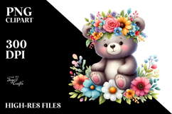 Cartoon-Style Bear with Flower Crown PNG Product Image 2