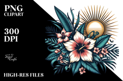 Vintage Tropical Flower Sun Clipart PNG Product Image 2