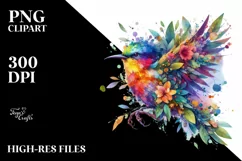 Abstract Vibrant Watercolor Bird PNG Product Image 1