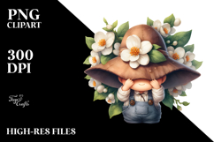 Cute Watercolor Gnome with Jasmine PNG Product Image 2